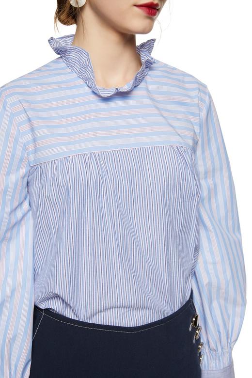 MIND BRIDGE 条纹拼接花边领上衣 5501 商品图2