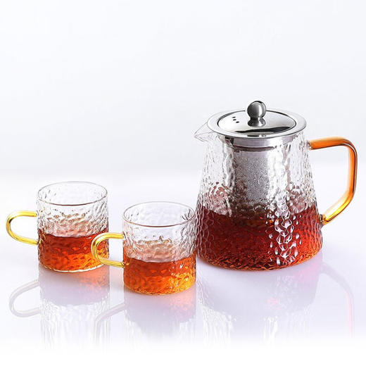 【6F】利快 凉水壶冷水壶耐热玻璃水瓶大容量耐高*用茶壶凉白开水壶 锤纹套装（1壶+2杯） 商品图0