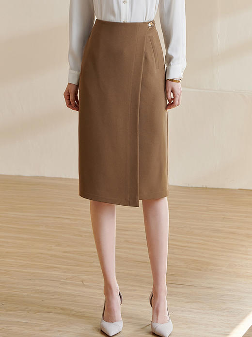 剩L/XL/XXL 米思阳2024春季新款复古优雅深卡其色直筒裙气质高腰半身裙女0708 商品图1