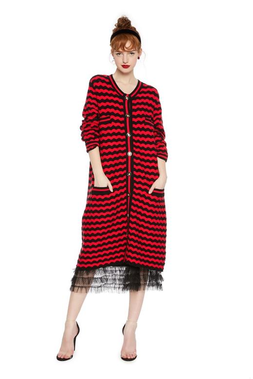 WEN&VI 拼色波浪条纹针织开衫 5539 商品图0