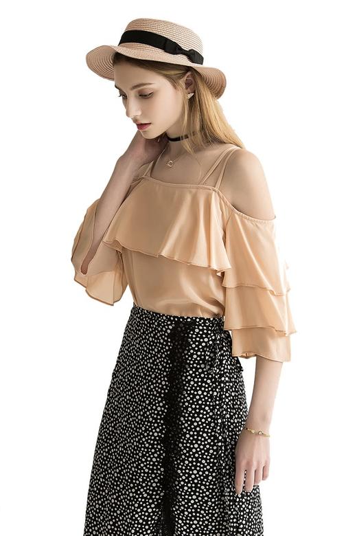 AVA 裸粉色荷叶边饰吊带上衣 1813 商品图1