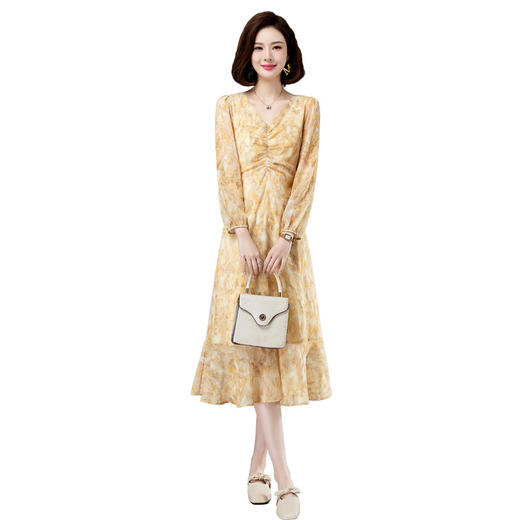 法式复古，新款长袖中长款碎花裙修身显瘦设计感小众连衣裙女春HR-WM89079 商品图4