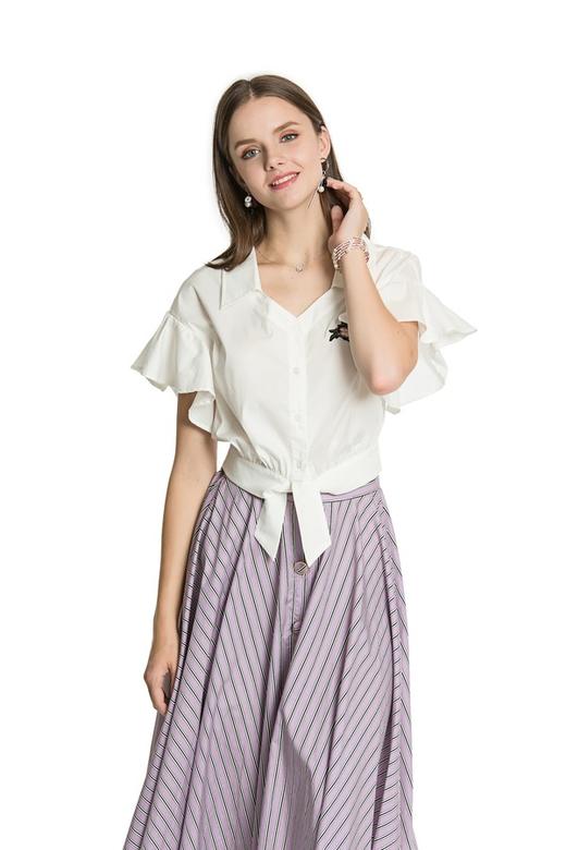 SUMMER & SAGE 花朵刺绣荷叶边上衣 3426 商品图0