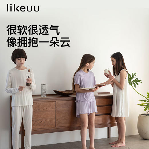 ubras旗下likeuu男女童睡衣镂空提花长袖短袖家居套装女童家居裙 ZY 商品图0