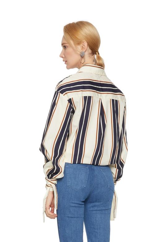 URBAN REVIVO 绑带袖口条纹衬衫 5185 商品图1