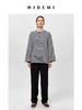 HIDEMI 条纹色织棉喇叭袖廓形圆领长袖针织上衣 蓝白/黑咖 商品缩略图0