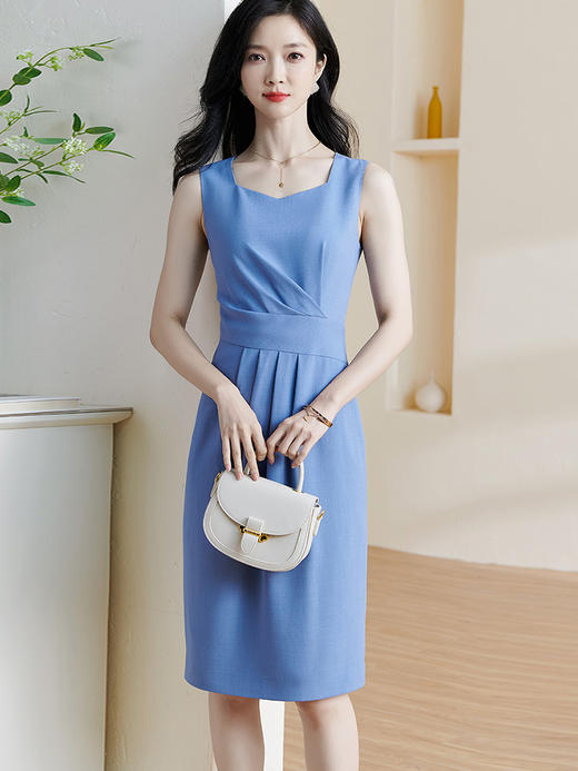 剩S 【 现货直发】米思阳2024夏季新款压褶收腰修身裙子气质温柔无袖背心连衣裙0546 商品图2