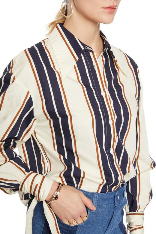 URBAN REVIVO 绑带袖口条纹衬衫 5185 商品图2