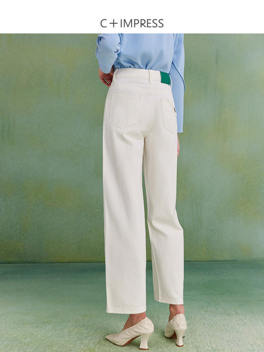 西嘉C+IMPRESS｜精梳棉 牛仔裤女春夏纯棉直筒九分裤白色裤子 商品图3