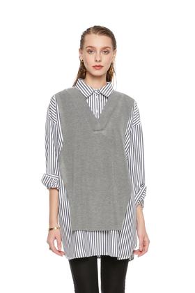 HAYES 假两件灰色条纹衬衣 5457