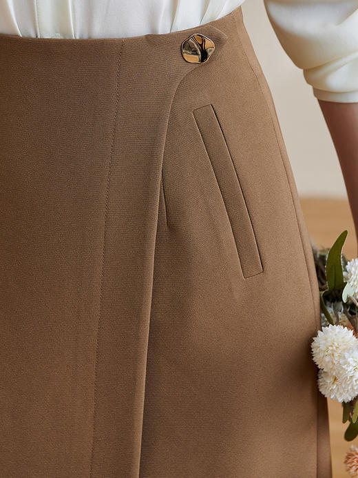 剩L/XL/XXL 米思阳2024春季新款复古优雅深卡其色直筒裙气质高腰半身裙女0708 商品图4