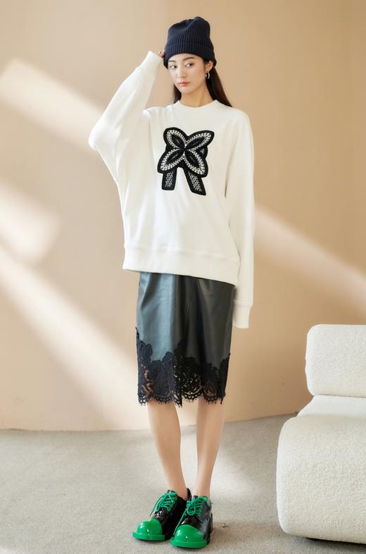 蕾丝拼皮半裙 商品图0