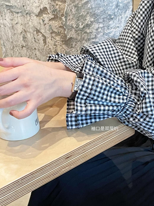时髦法式氛围感 黑白格天丝衬衫 大荷叶领设计 商品图2