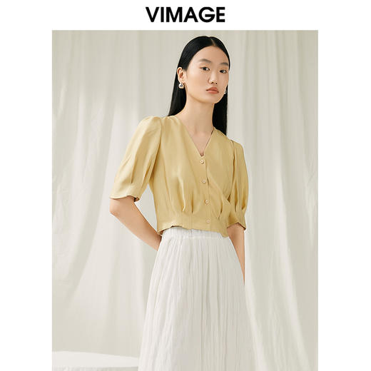 VIMAGE纬漫纪夏季新品宫廷袖简约大方短款小上衣V1913545 商品图3