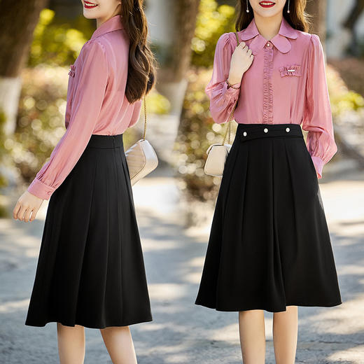 春新款褶皱拼接钉珠点缀名媛气质休闲时尚修身显瘦两件套HR-MLJL8020 商品图7