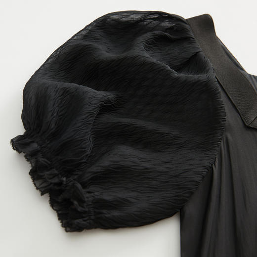 谜底气质长款连衣裙2023春季新款泡泡袖百褶裙裙配腰带231ML0079 商品图3