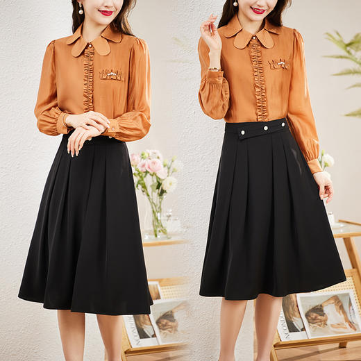 春新款褶皱拼接钉珠点缀名媛气质休闲时尚修身显瘦两件套HR-MLJL8020 商品图5