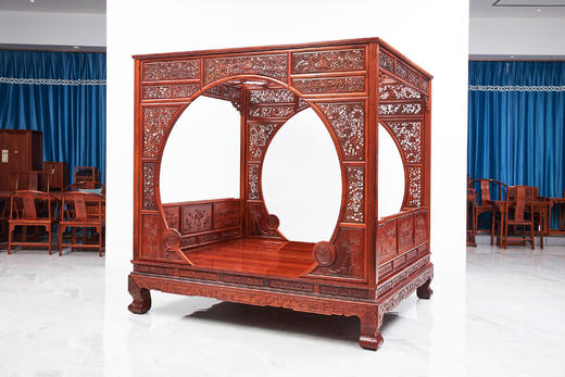 红桥红  家具严选  缅甸花梨(大果紫檀）  【193 双月洞 花鸟清式 架子床】 商品图1