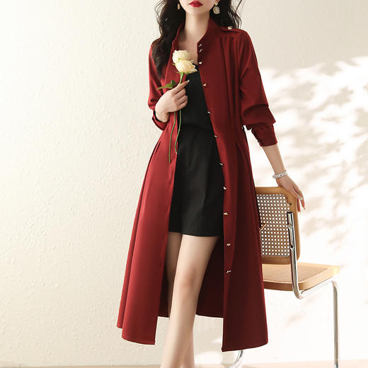 收腰时尚，春装新款连衣裙简约个性气质显瘦长款风衣裙HR-WH25679 商品图1