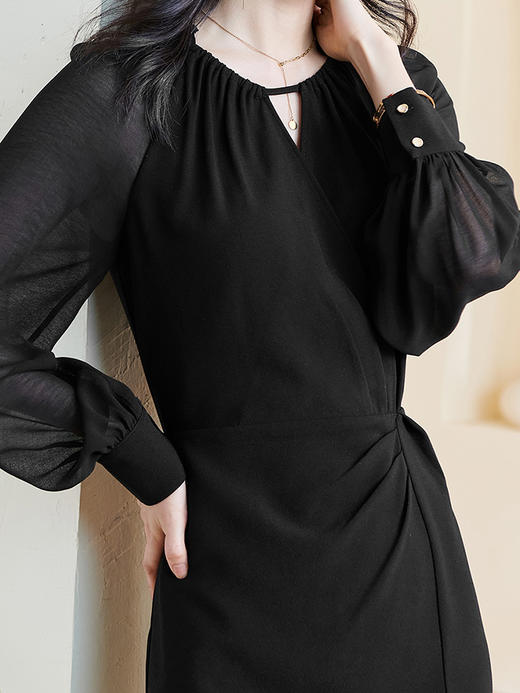 剩S/XL 米思阳2026春季气质优雅修身裙子女插肩袖开叉显瘦连衣裙0675 商品图4