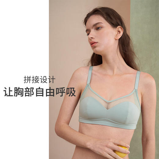 HSIA遐无钢圈内衣女轻薄全罩杯大胸承托优质乔其复古拼接光面文胸 商品图2