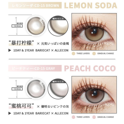 BarieCat日抛·亮光大直径 新品 暴打柠檬-棕/蜜桃可可-灰 COS推荐同款 代号鸢/孙策 小红书爆款美瞳 商品图1
