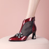 漆皮尖头花朵水钻粗跟，网纱透气凉靴JJ-D868 商品缩略图5
