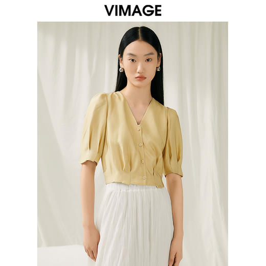 VIMAGE纬漫纪夏季新品宫廷袖简约大方短款小上衣V1913545 商品图4