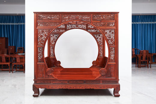 红桥红  家具严选  缅甸花梨(大果紫檀）  【193 双月洞 花鸟清式 架子床】 商品图0