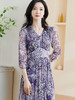 剩S 米思阳2024夏季新款收腰飘逸真丝中长裙100%桑蚕丝印花连衣裙0627 商品缩略图1