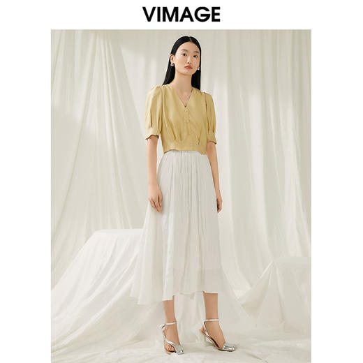 VIMAGE纬漫纪夏季新品宫廷袖简约大方短款小上衣V1913545 商品图1