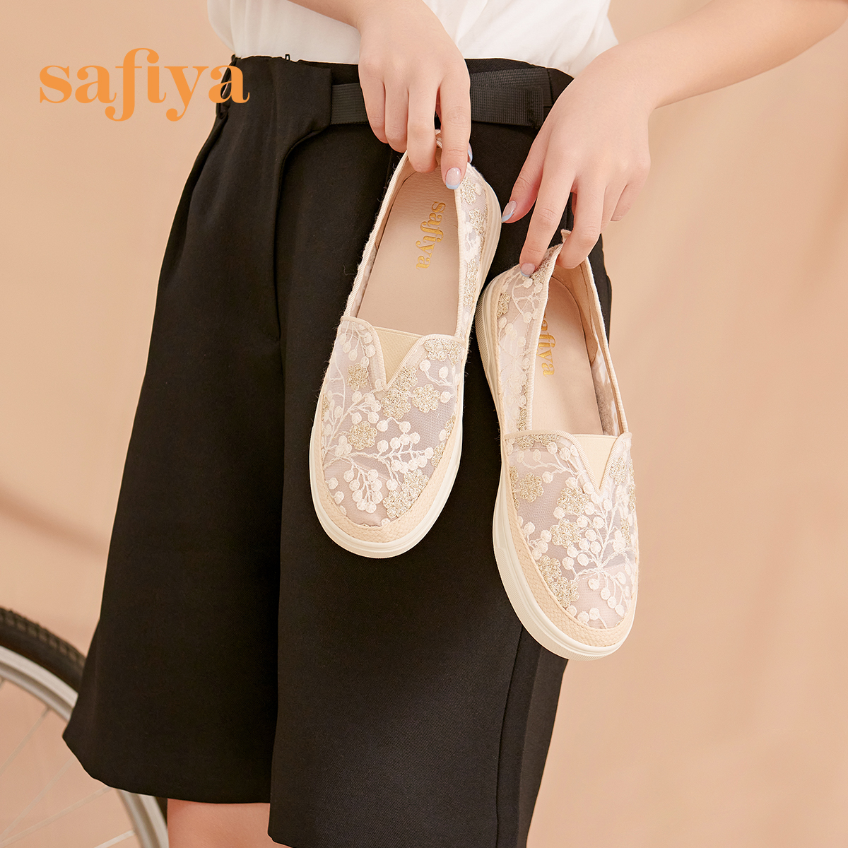 Safiya索菲娅春季时尚蕾丝渔夫鞋2023年春季新款舒适单鞋SF31112218