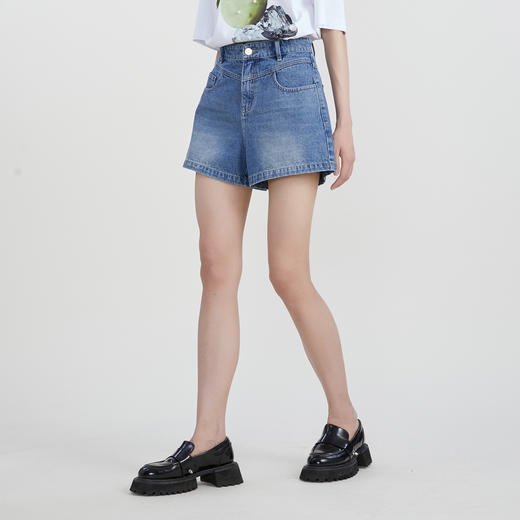 谜底牛仔短裤女2023春新款复古高腰修身百搭纯棉牛仔裤231MK0138 商品图1