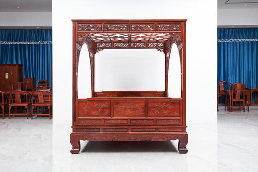 红桥红  家具严选  缅甸花梨(大果紫檀）  【193 双月洞 花鸟清式 架子床】 商品图10
