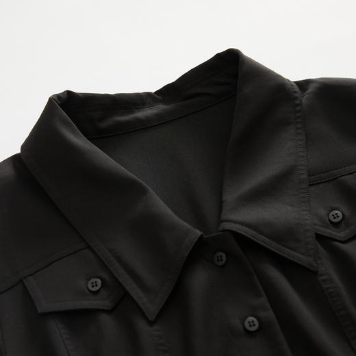 谜底纯色中长款连衣裙2023春季新款简约翻领中长裙短袖231ML0090 商品图3