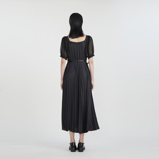 谜底气质长款连衣裙2023春季新款泡泡袖百褶裙裙配腰带231ML0079 商品图2