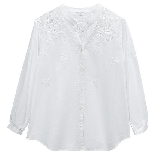 TZW-厂家直销刺绣花镂空白衬衫女长袖2023春新款v领别致上衣衬衣 商品图4