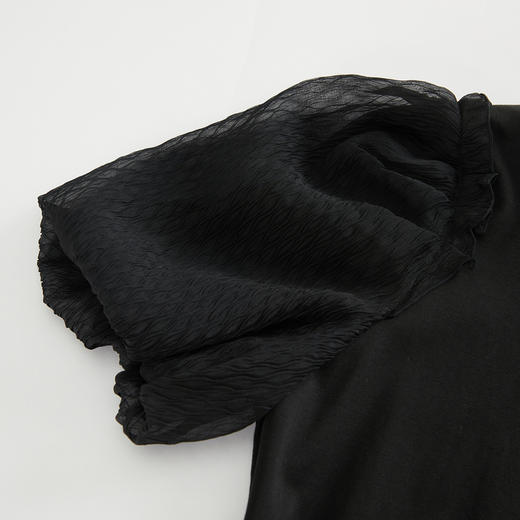 谜底T恤短袖女2023春季新款简约百搭圆领泡泡袖上衣女231MT0120 商品图3