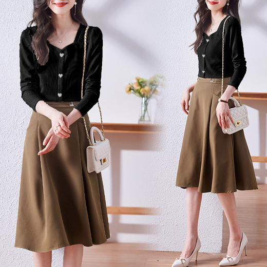 流行新款裙子，小众连衣裙腰带女感半身裙小个子春装套装HR-QIANBH685-1 商品图1