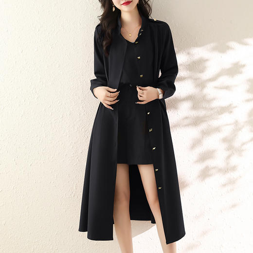 收腰时尚，春装新款连衣裙简约个性气质显瘦长款风衣裙HR-WH25679 商品图2