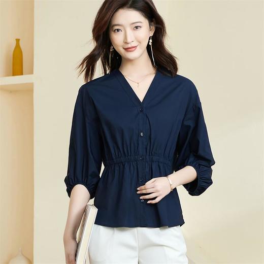 MOMMY KIKO v领灯笼袖衬衫女夏季法式别致娃娃衫洋气收腰显瘦小衫上衣 商品图1