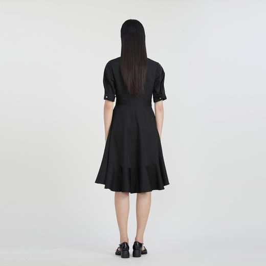 谜底纯色中长款连衣裙2023春季新款简约翻领中长裙短袖231ML0090 商品图2