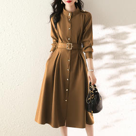 收腰时尚，春装新款连衣裙简约个性气质显瘦长款风衣裙HR-WH25679