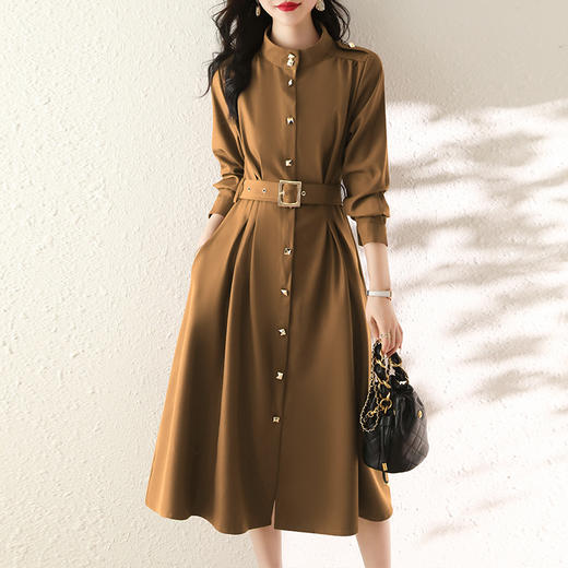 收腰时尚，春装新款连衣裙简约个性气质显瘦长款风衣裙HR-WH25679 商品图0