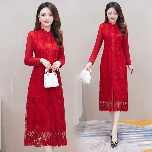 春装新款，中长款喜婆婆裙子蕾丝连衣裙QYM-HD23A06 商品图2