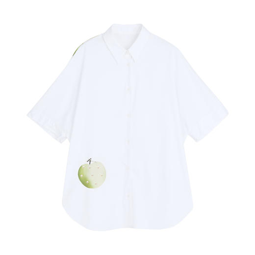 谜底印花宽松中长款衬衫女2023春季新款大廓形衬衣短袖231MC0113 商品图4