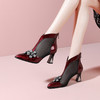 漆皮尖头花朵水钻粗跟，网纱透气凉靴JJ-D868 商品缩略图0
