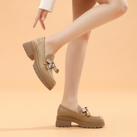 ZHR麦穗蝴蝶结乐福鞋厚底单鞋百搭英伦小皮鞋女2023春季新款 商品图9