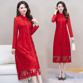 春装新款，中长款喜婆婆裙子蕾丝连衣裙QYM-HD23A06