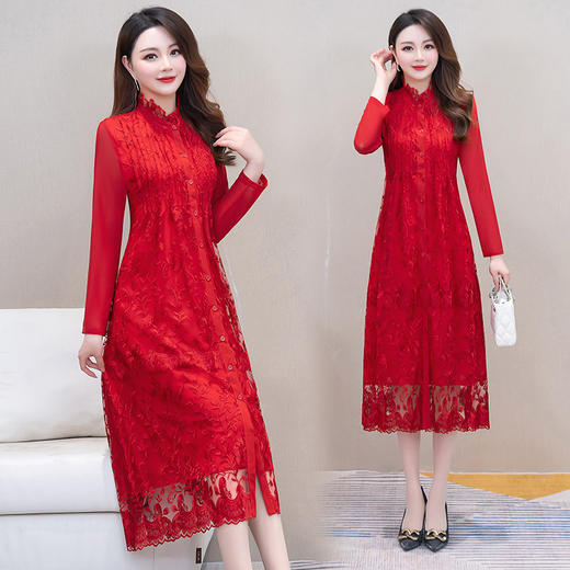 春装新款，中长款喜婆婆裙子蕾丝连衣裙QYM-HD23A06 商品图0